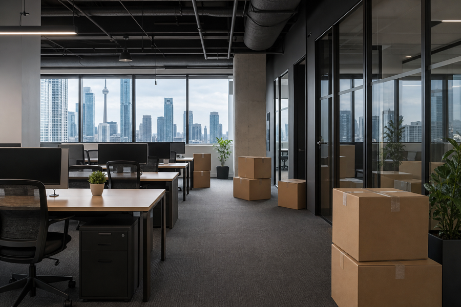 Modern office prepared for relocation